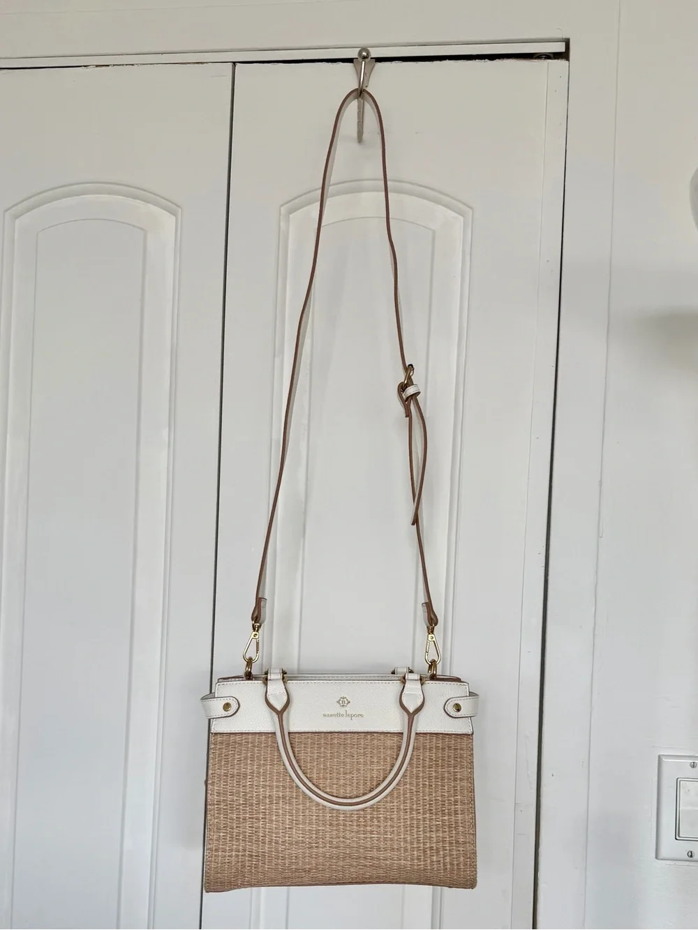 Nanette Lepore White & Natural Woven Satchel